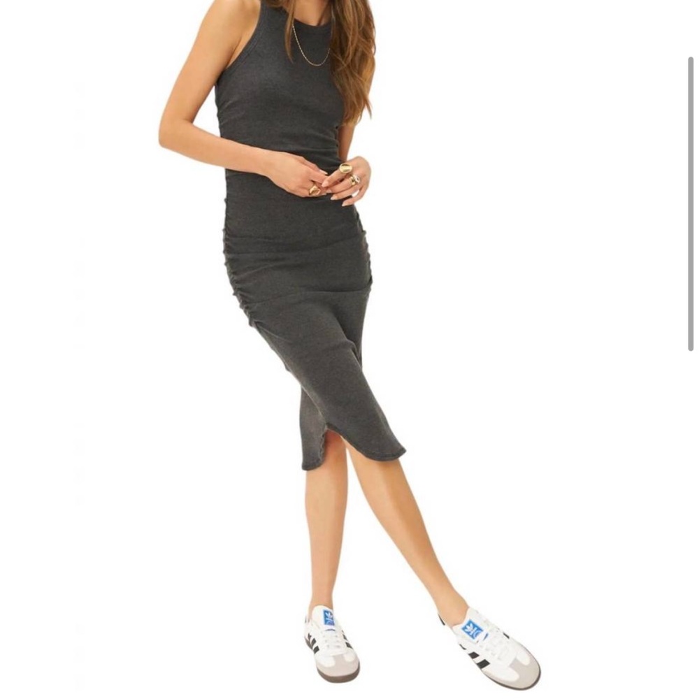 Project Social T Women's Sleeveless Gray Tank Dress with Ruching